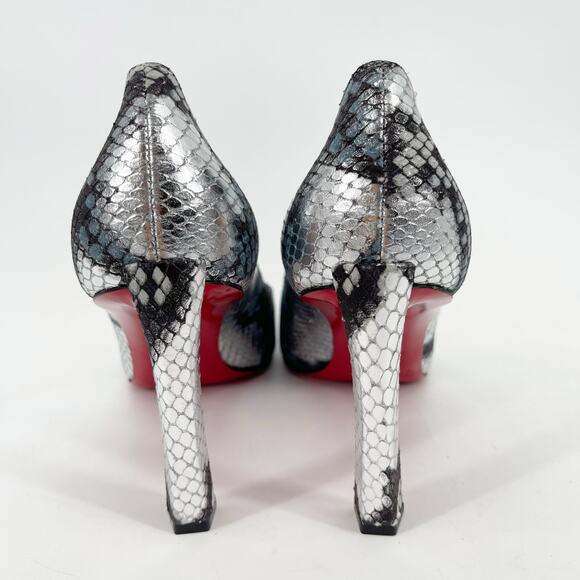 Christian Louboutin Condora 85 Silver Snake Embossed Pointed Toe Pumps 40 - Picture 9 of 11